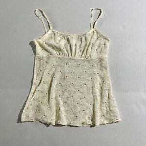 VTG Y2K Babydoll Lace Cami in Cream with Metallic Gold, sz M